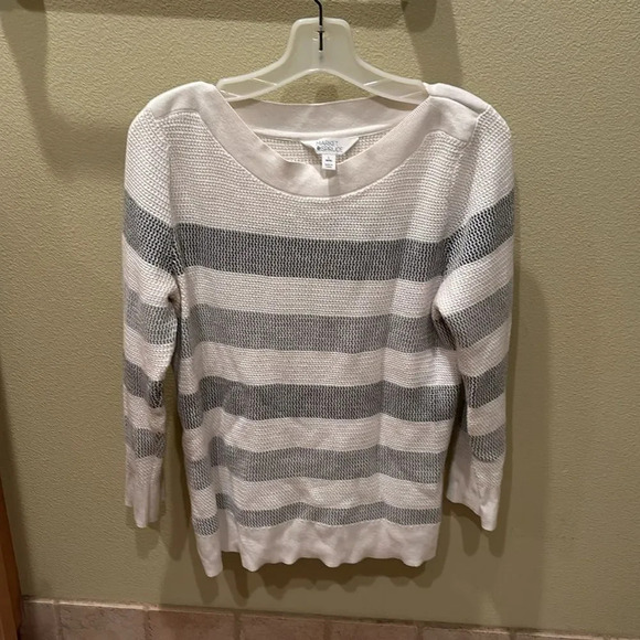 Market and Spruce white and light black striped long sleeve sweater - Picture 2 of 9